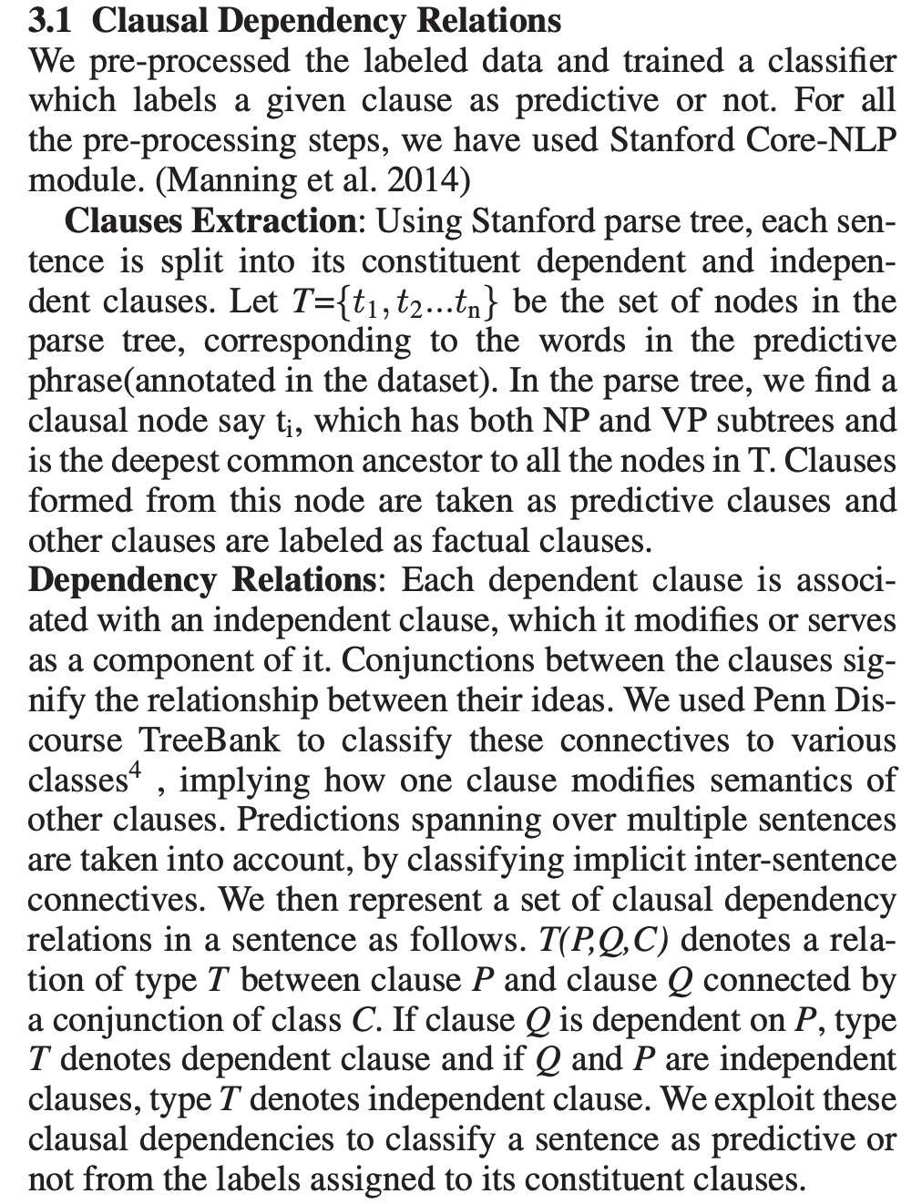 3.1 Clausal Dependency Relations