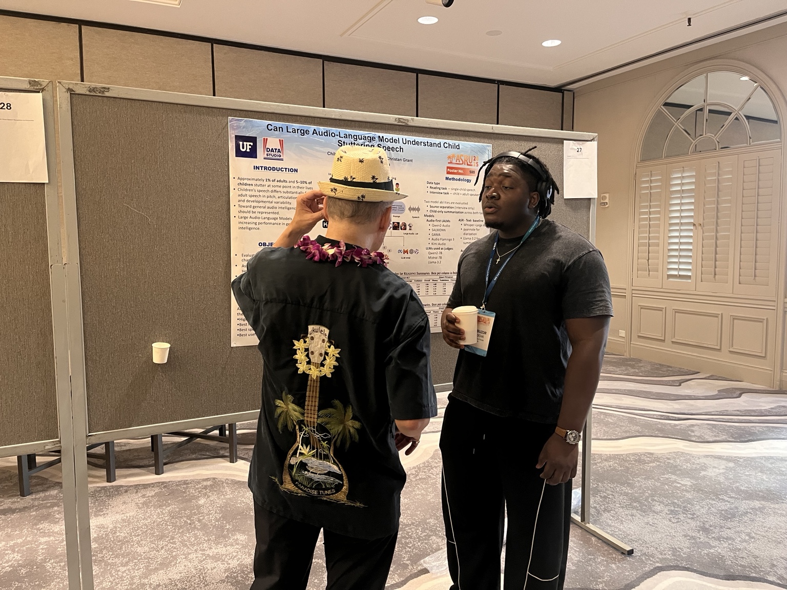 Presenting my poster on large audio-language models and child stuttering speech during the ASRU Workshop poster session in Honolulu, Hawaii.