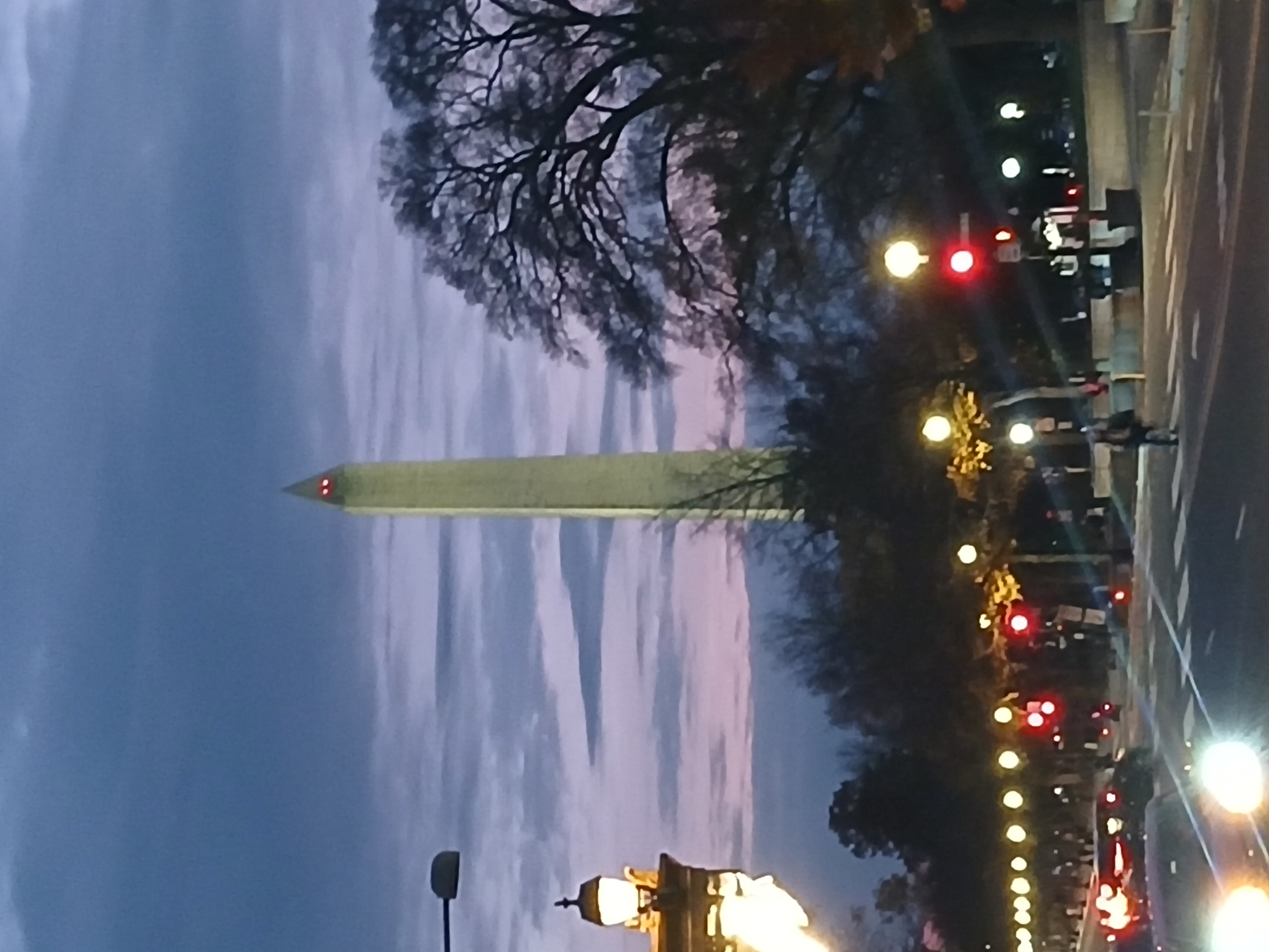 The Washington Monument at night as pictured on my walk to the International Spy Museum