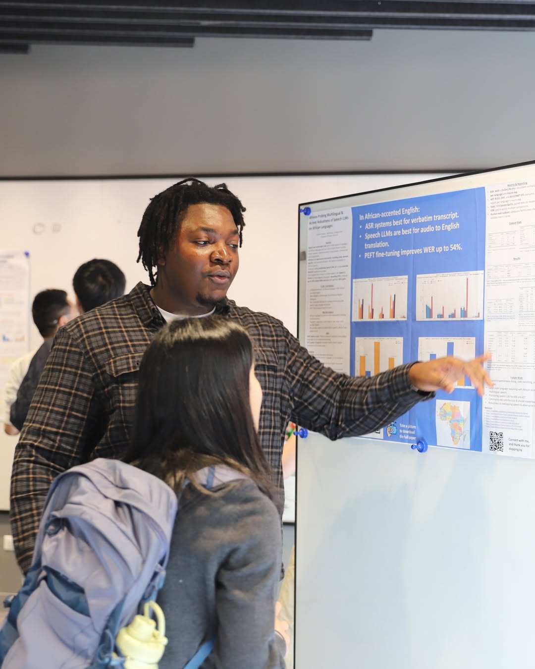 Discussing the AfriVox poster during the TTIC 2025 workshop in Chicago.
